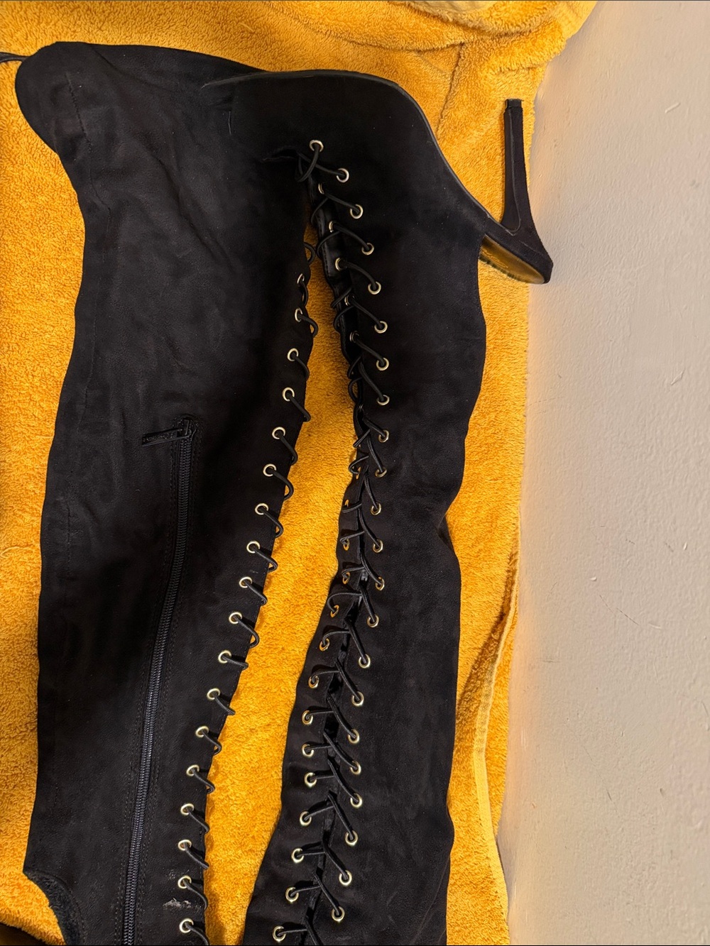Breckelles Black Lace-Up Over-the-Knee Peep-Toe Heeled Boots - Picture 3 of 6